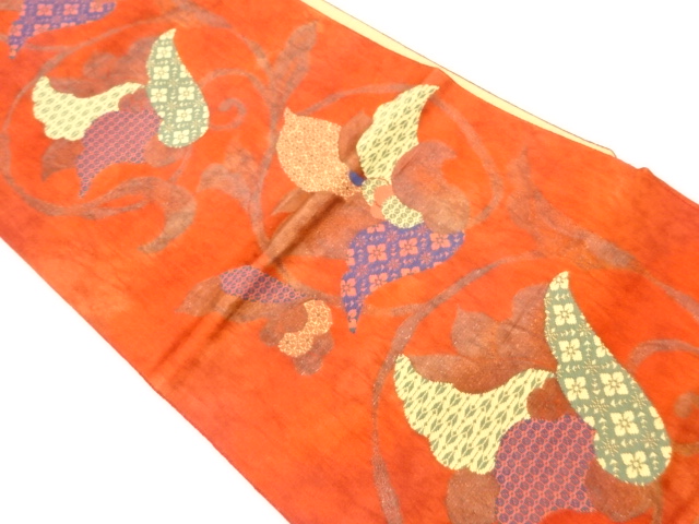 リサイクル　本場筑前博多花唐草に古典柄模様織出し名古屋帯